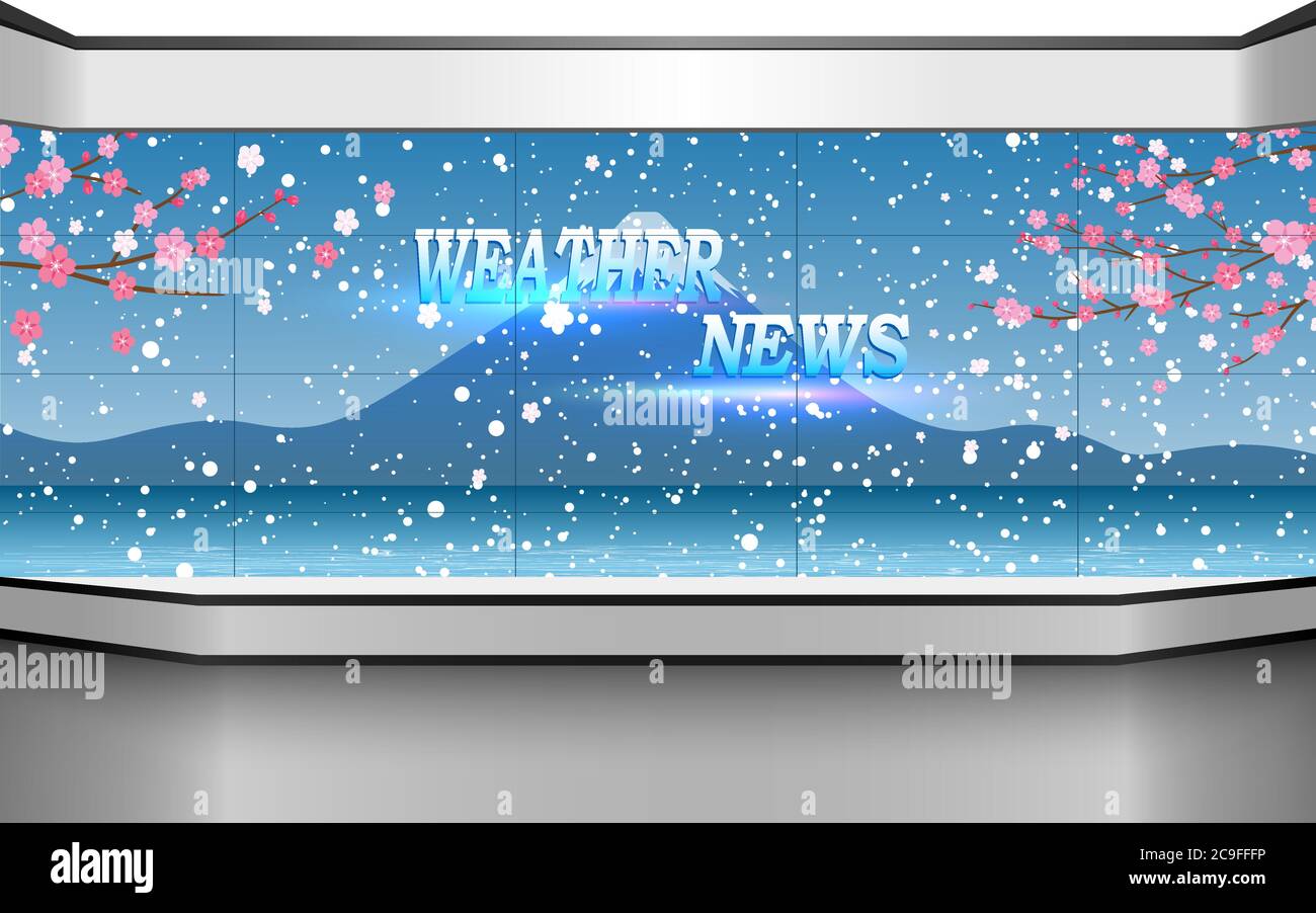 Weater News Studio Room With The Snow Fall At The Fuji Mountain Background Stock Vector Image Art Alamy