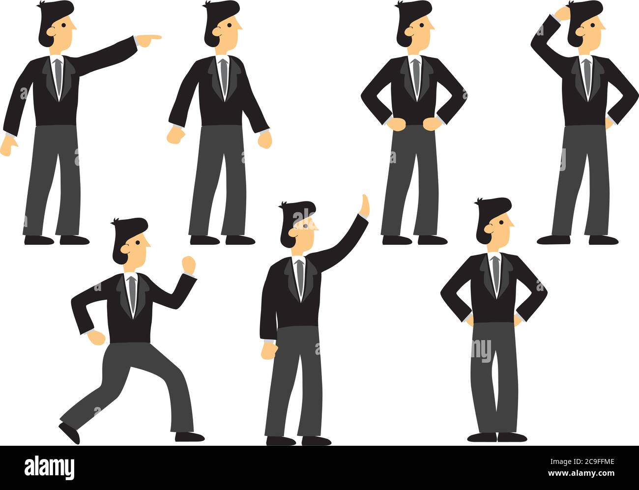 A set of seven businessman in different expression and pose. Isolated ...