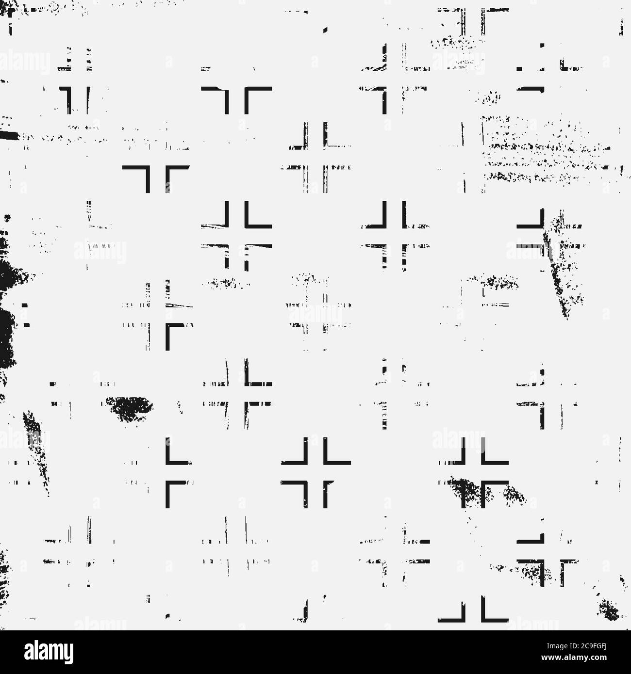 Textured abstract pattern with elements of cross. Square black and white backdrop. Stock Vector