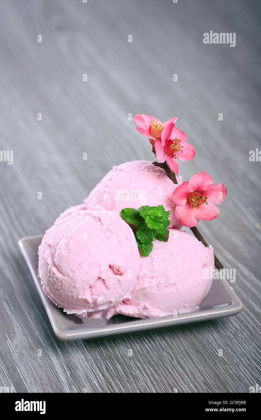 strawberry ice cream on white background, dessert Stock Photo