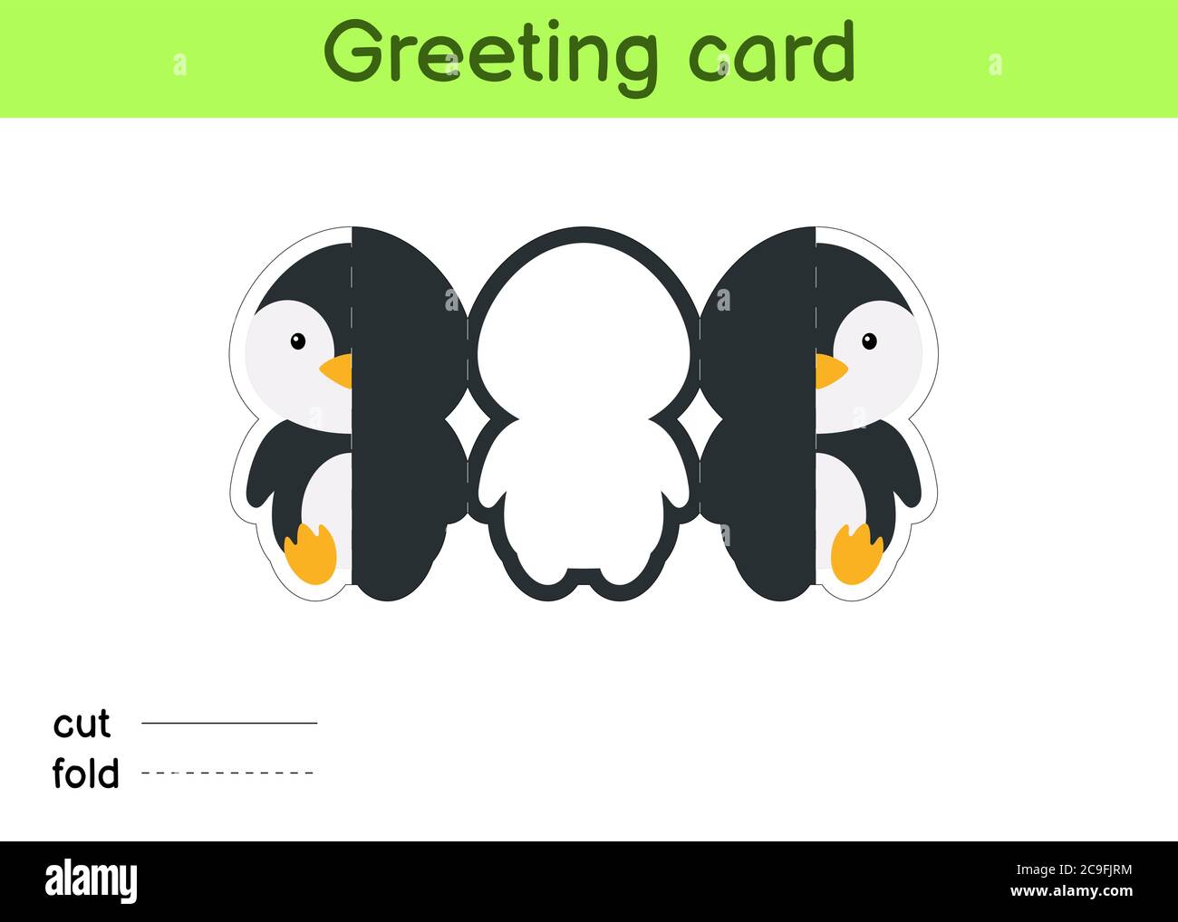 cute-penguin-fold-a-long-greeting-card-template-great-for-birthdays-baby-showers-themed-parties-printable-color-scheme-print-cut-out-fold-glue-stock-vector-image-art-alamy