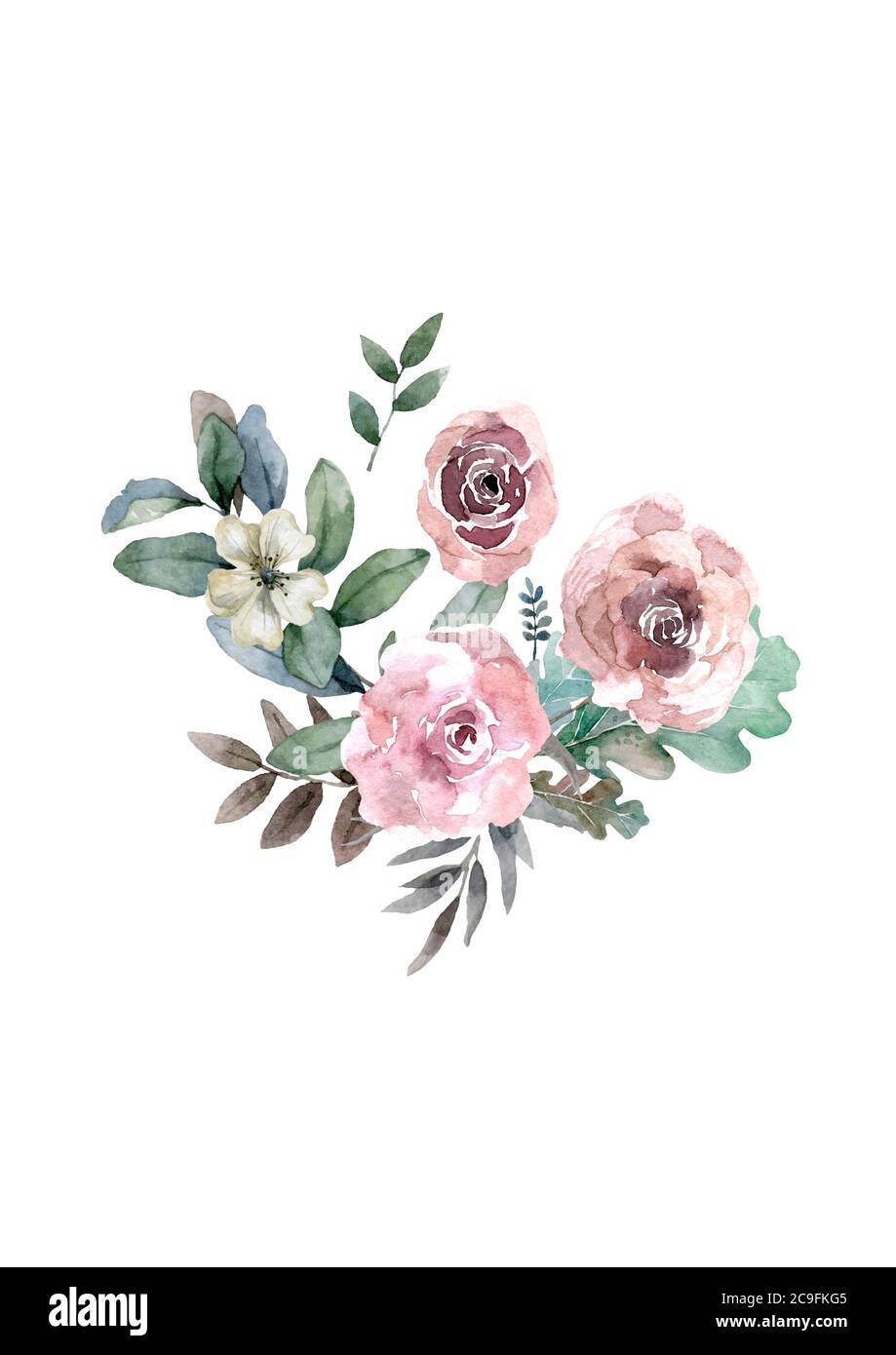 Floral card Design: garden flower lavender pink peach Rose hand drawn ...