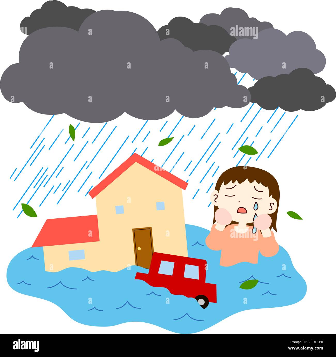 This is a illustration of Town affected by heavy rain and flood Stock Vector