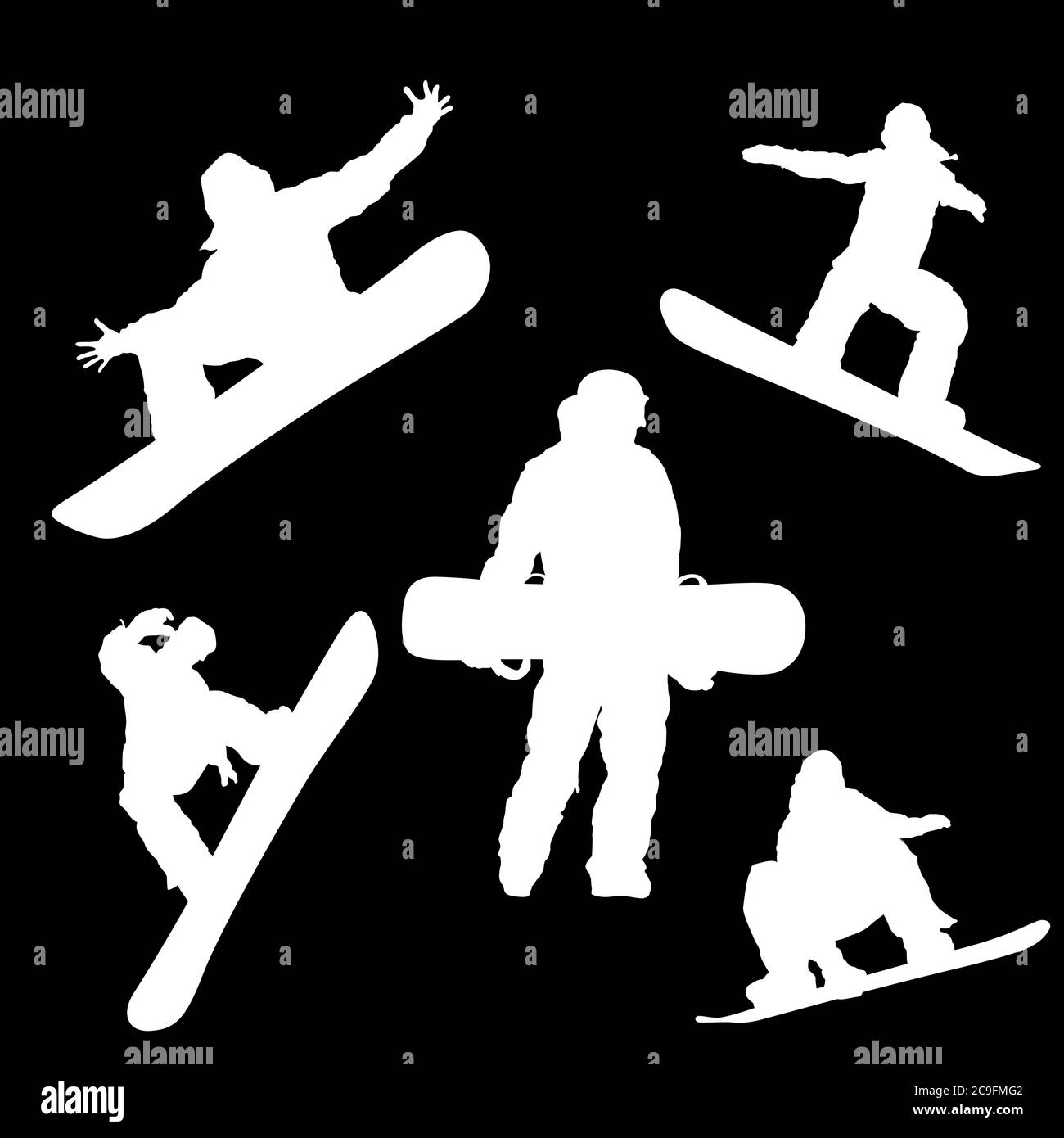 White silhouette of a man with a snowboard on a black background Stock  Vector Image & Art - Alamy