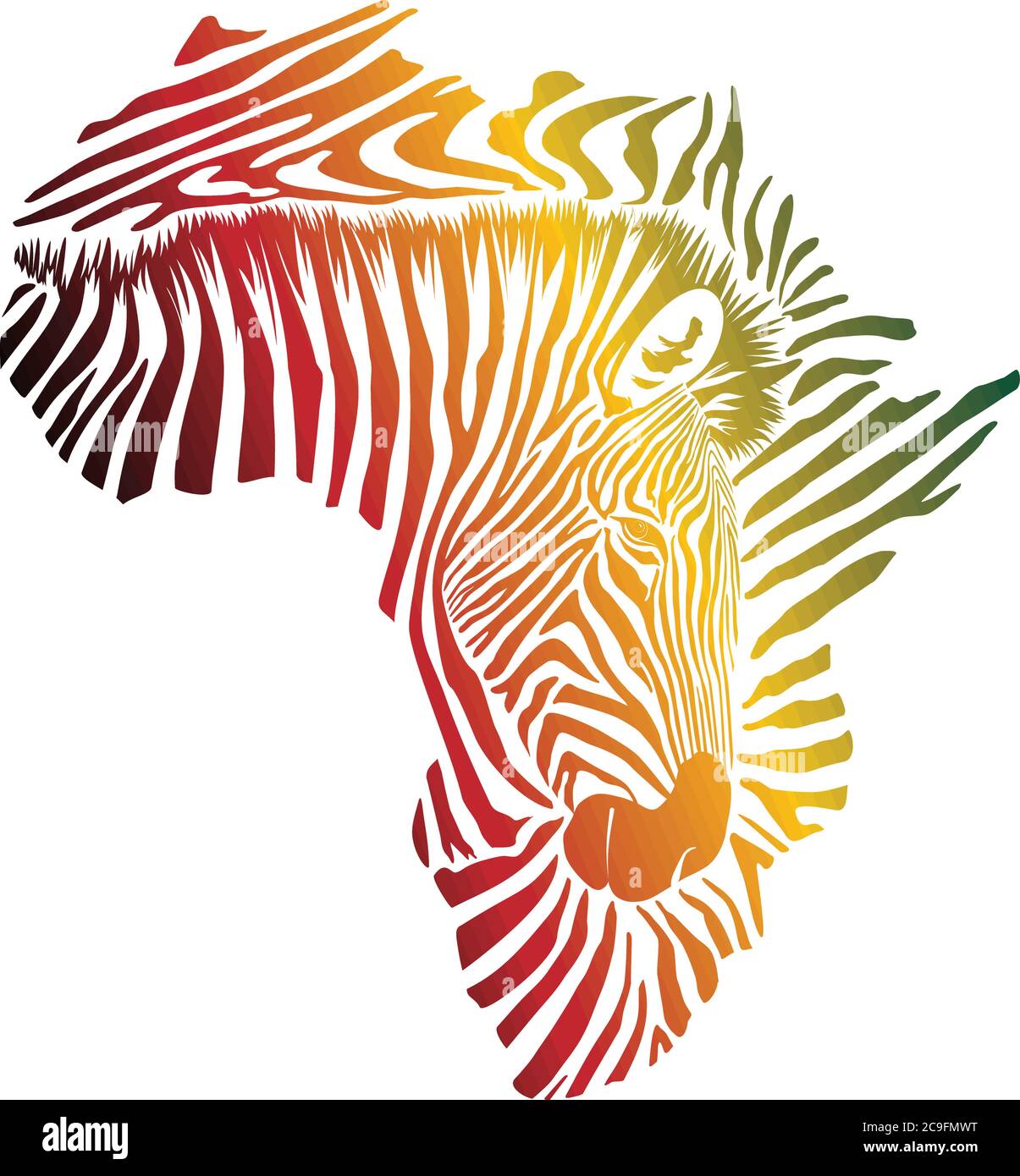 Color map of Africa made of zebra head and skin Stock Vector