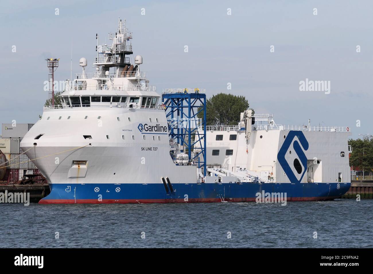 The offshore supply ship SK Line 727 will be in the port of Rotterdam on July 3, 2020. Stock Photo