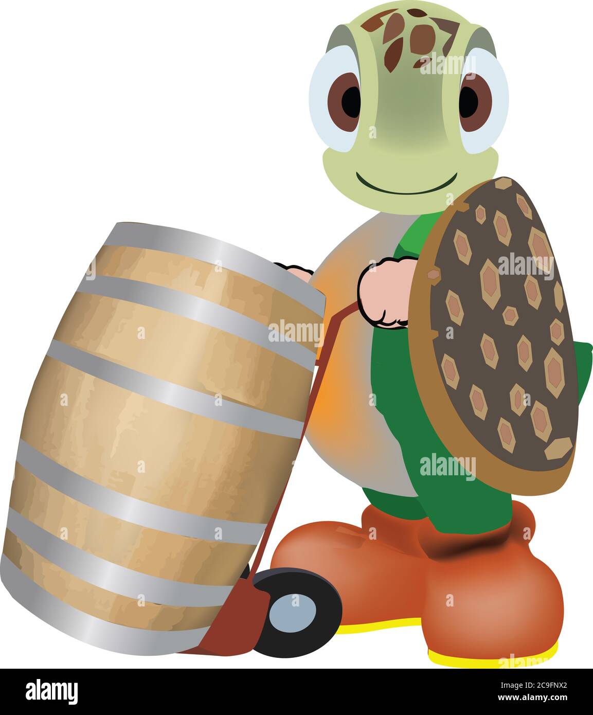 Illustration of a cute turtle riding a barrel of wine Stock Photo - Alamy