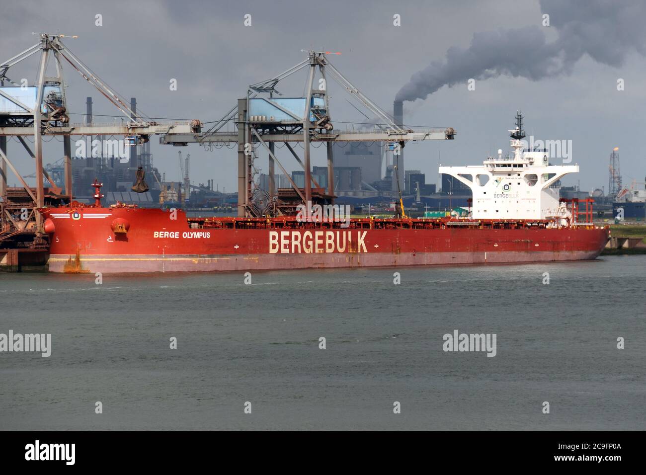 The bulk carrier Berge Olympus will be unloaded in the port of Rotterdam on July 3, 2020. Stock Photo