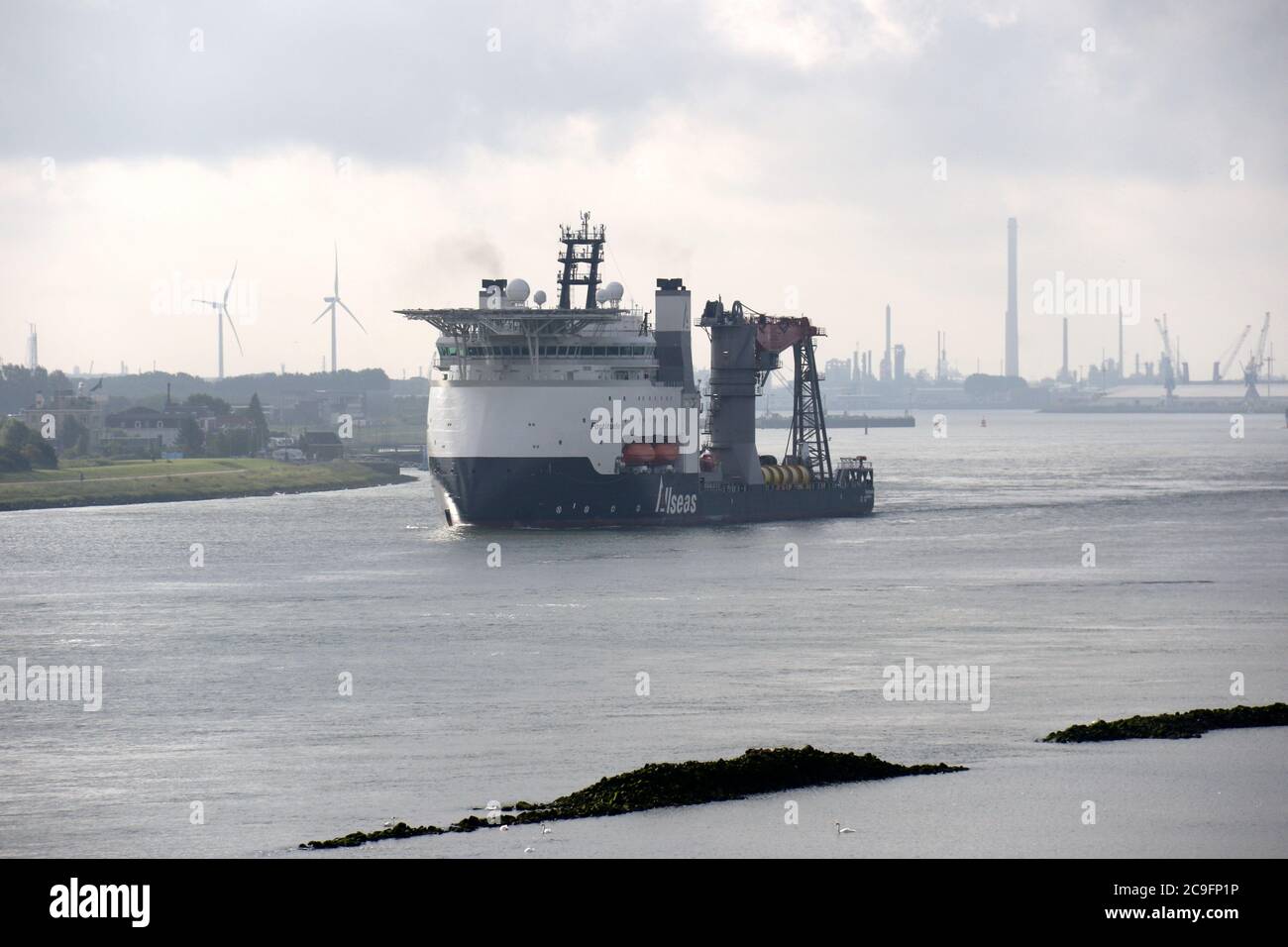 The offshore supply ship Fortitude will leave the port of Rotterdam on July 3, 2020. Stock Photo