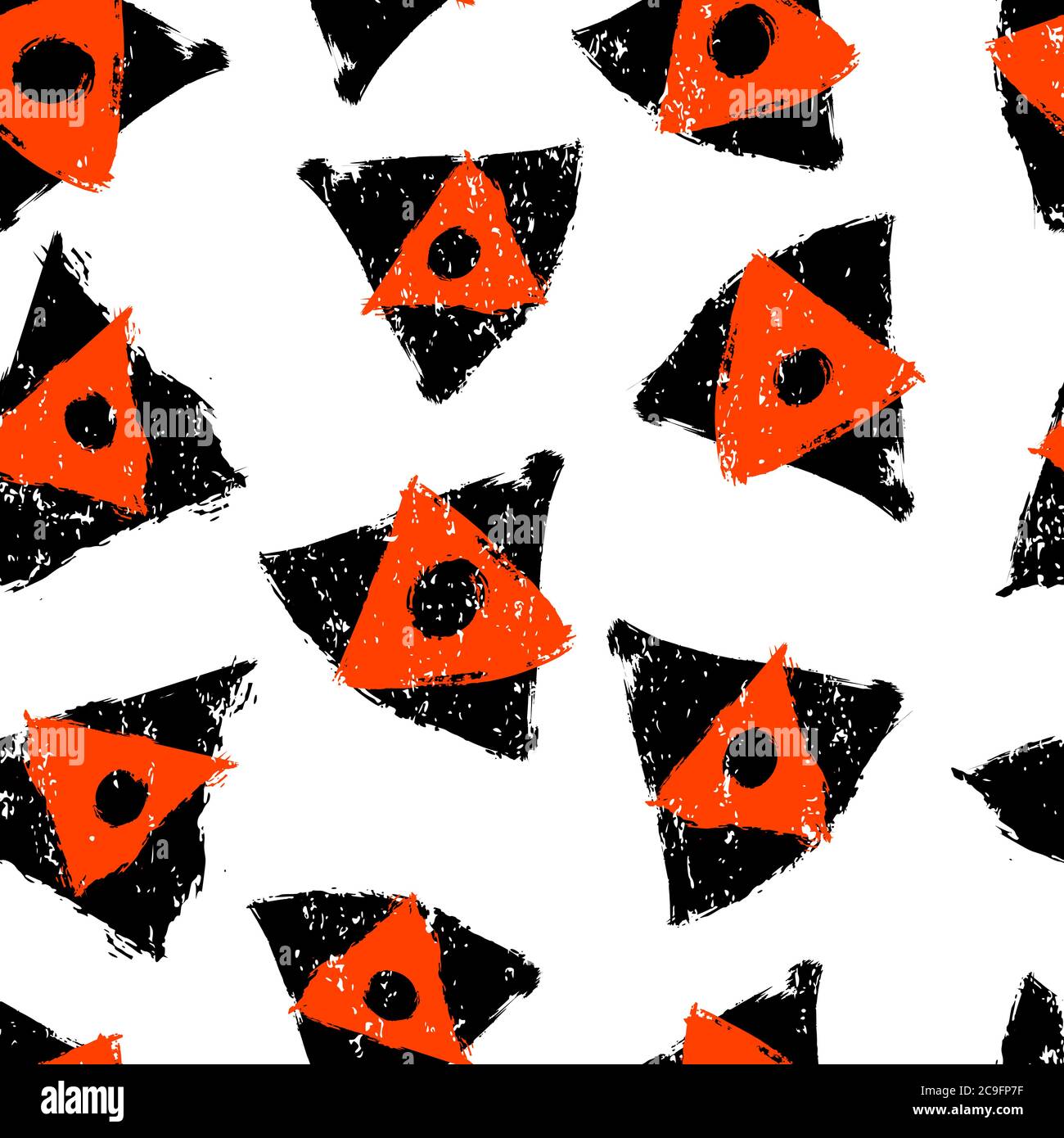 seamless background pattern, with triangle, circles, strokes and splashes, black and white Stock Vector
