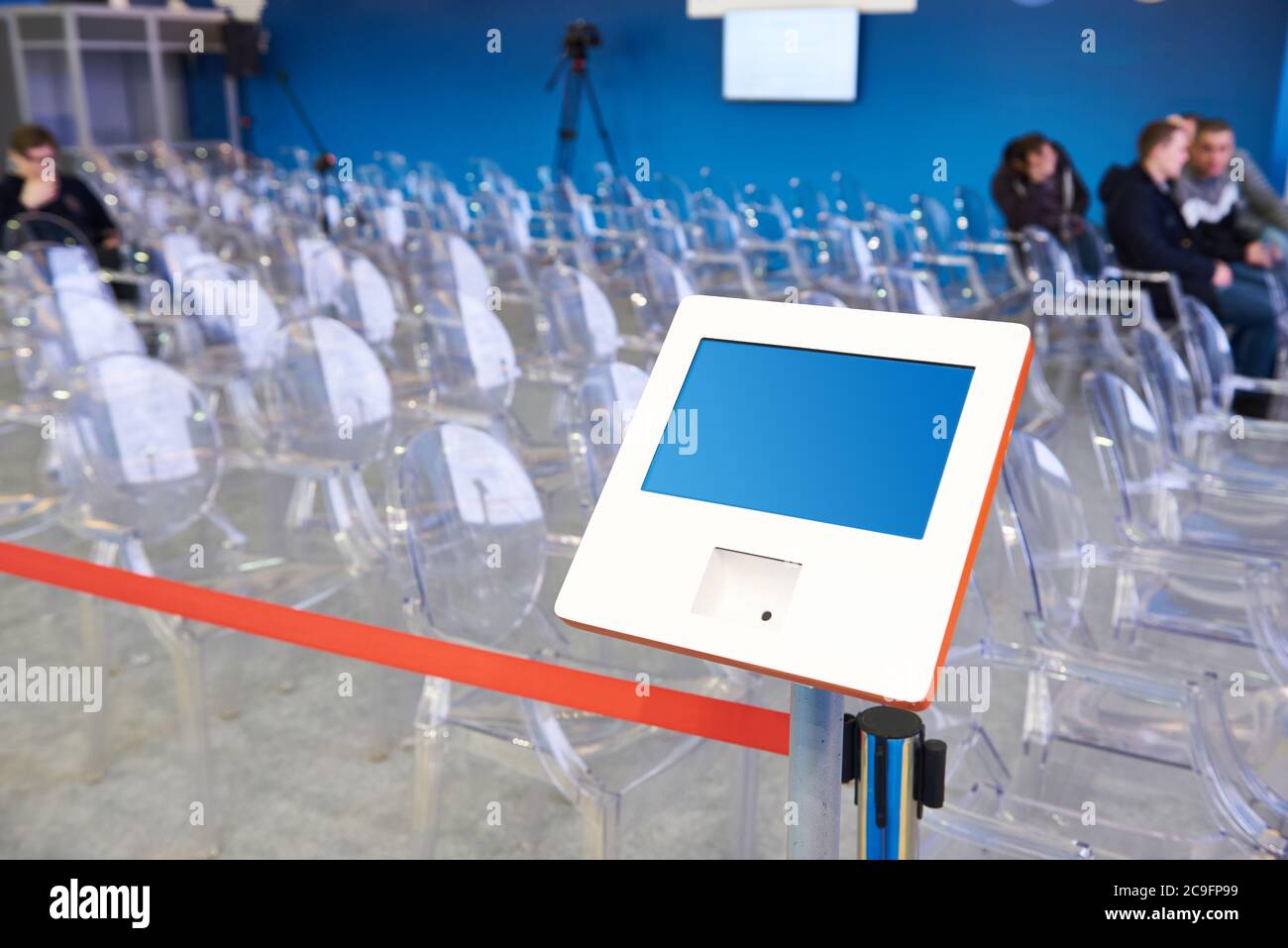 Electronic device for registering visitors to the conference Stock Photo