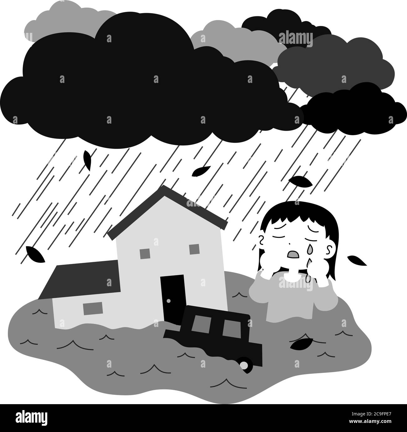 This is a illustration of Town affected by heavy rain and flood Stock Vector
