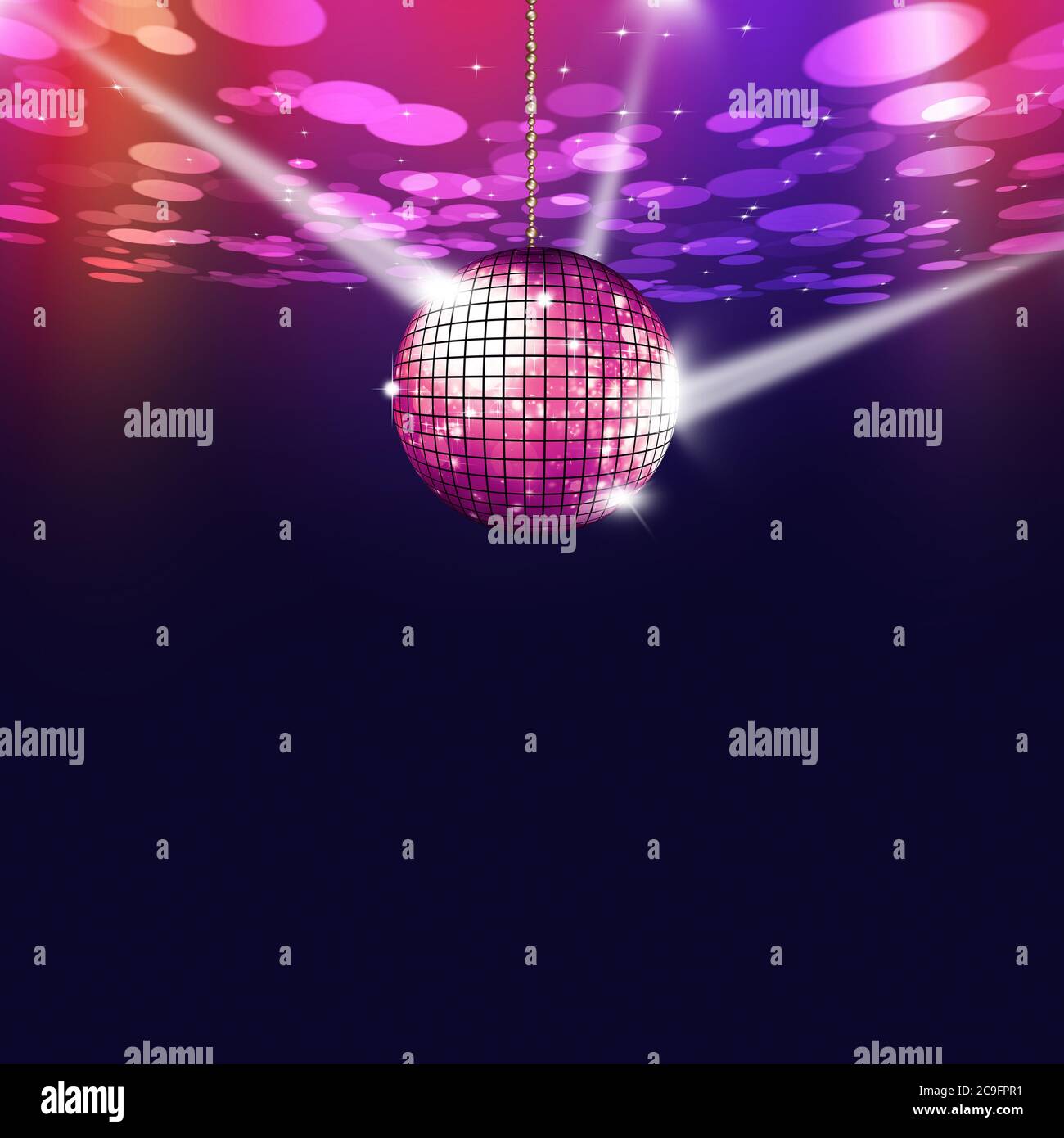 new synthwave music disco ball on neon blurry lights background Stock Photo