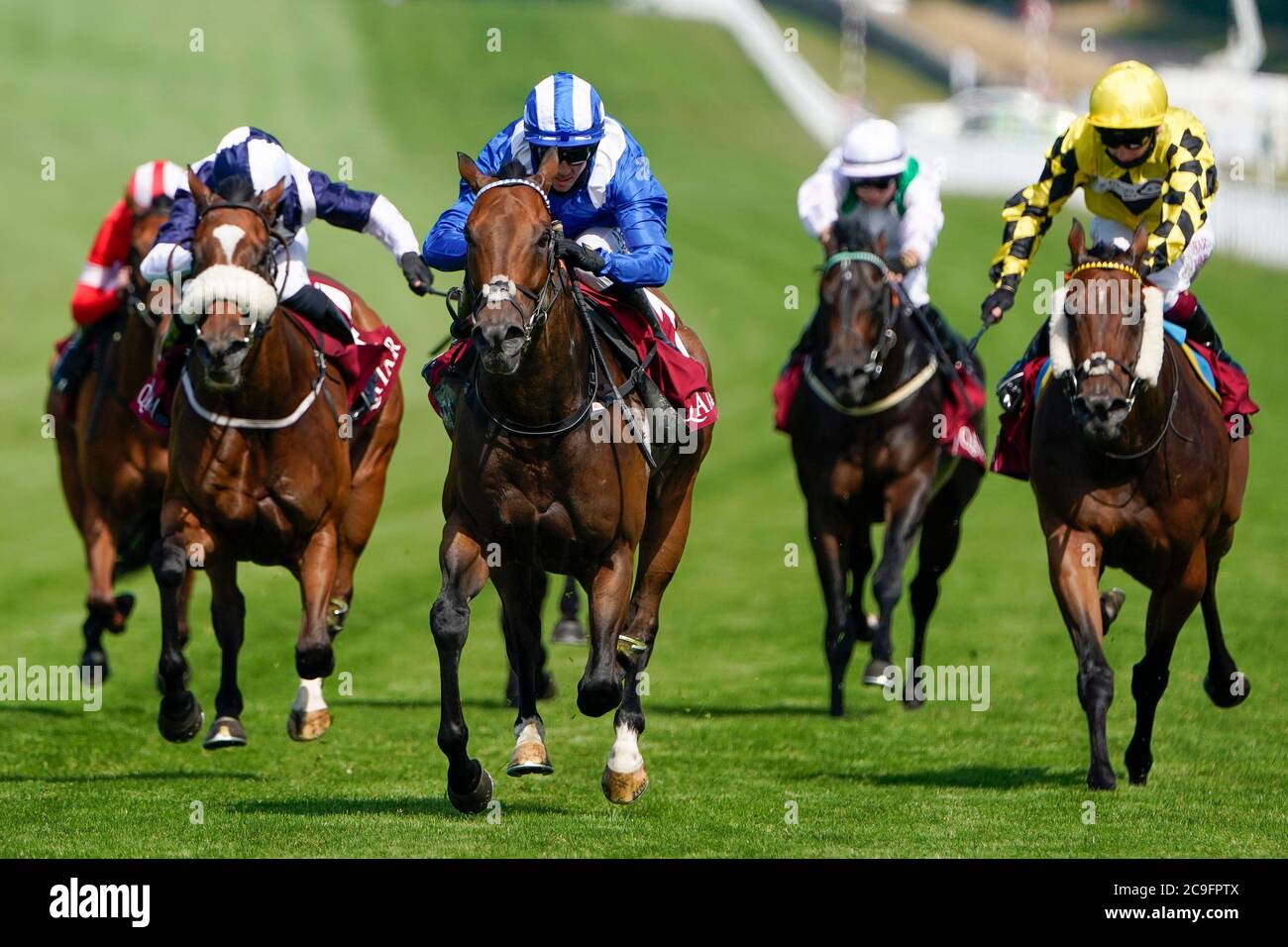 Battaash ridden by Jim Crowley wins The King George Qatar Stakes during day four of the Goodwood Festival at Goodwood Racecourse, Chichester. Stock Photo