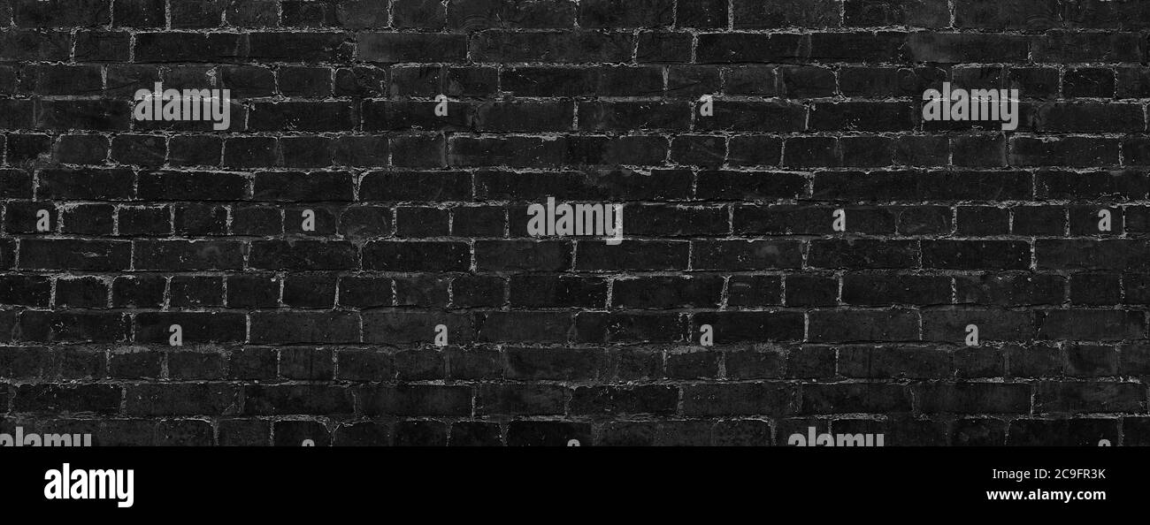 Black brick old wall horizontal texture background Stock Photo - Alamy