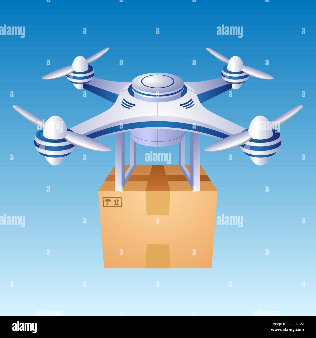 Delivery drone with a box, flying in the sky, vector Stock Vector Image ...