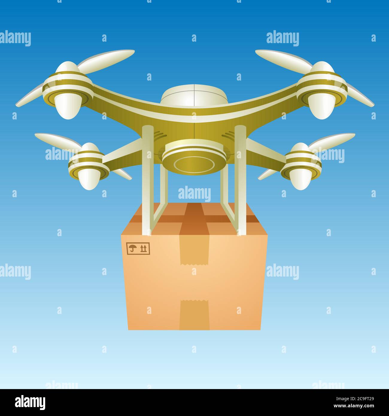 Vector image of a yellow delivery drone carrying a box with goods Stock ...