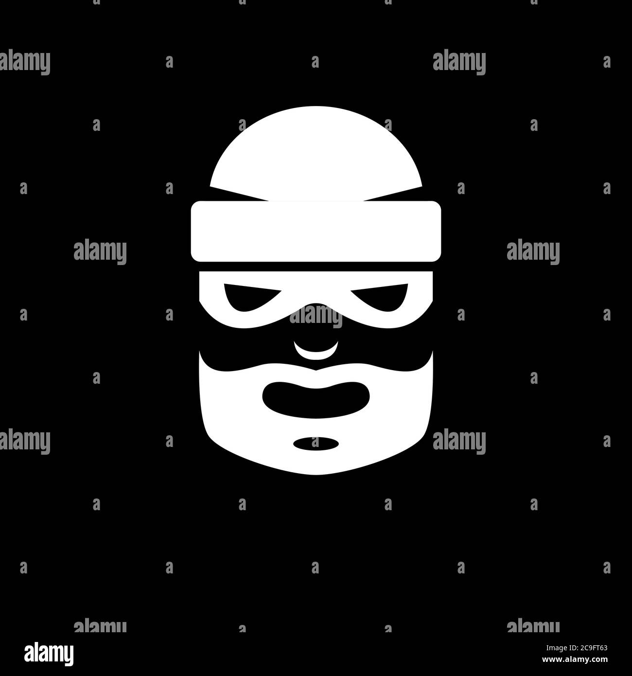 Black and white picture of a bearded thief in a mask Stock Vector