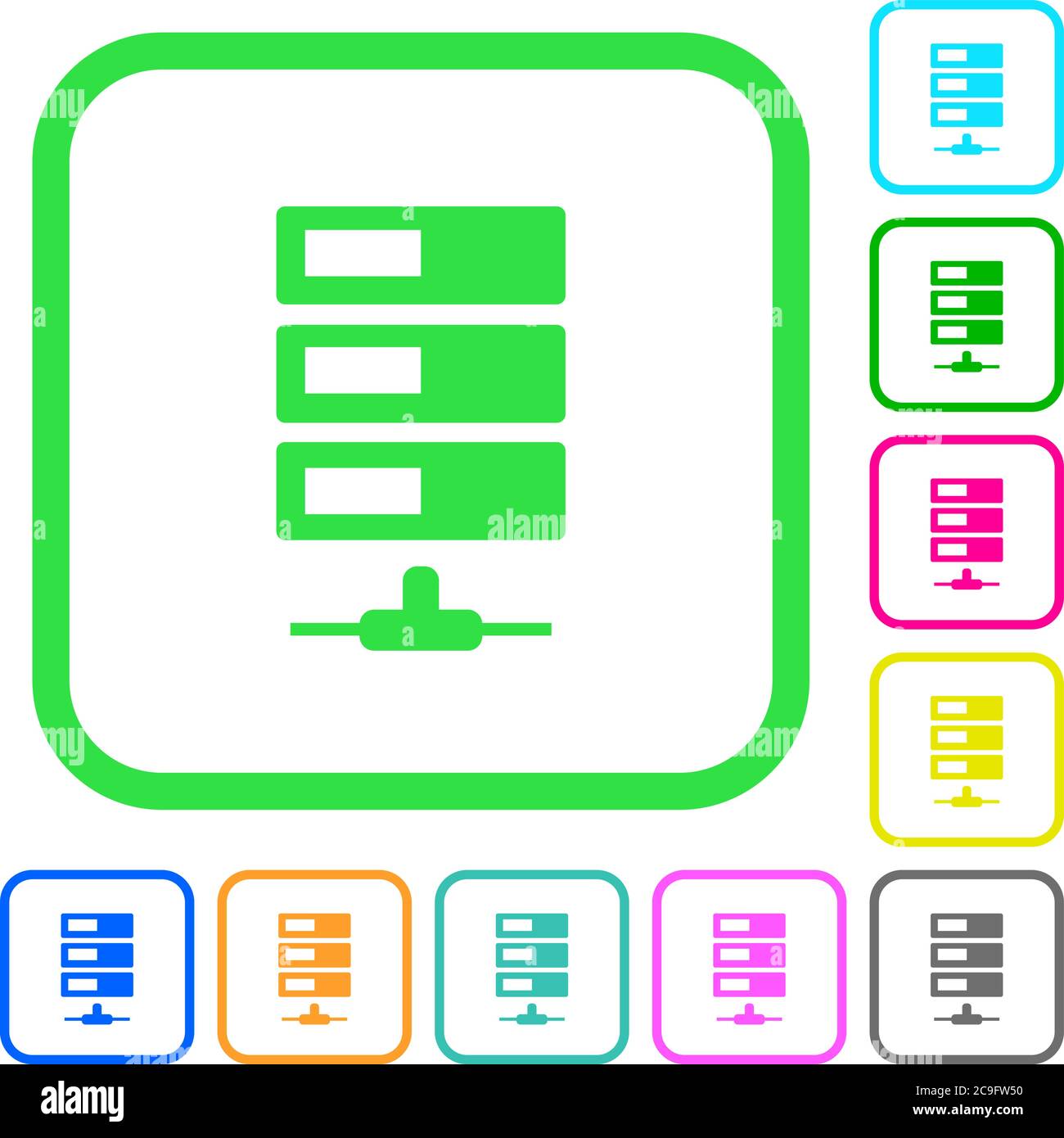Data network vivid colored flat icons in curved borders on white background Stock Vector