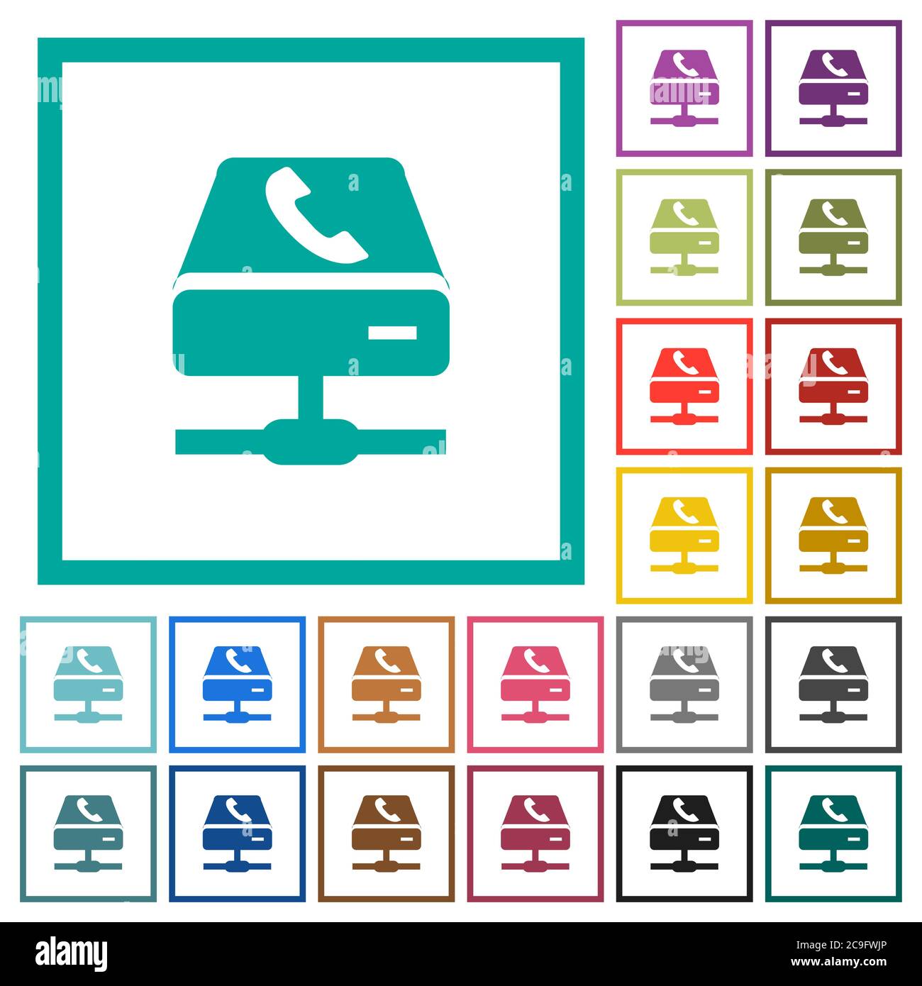 VoIP services flat color icons with quadrant frames on white background ...