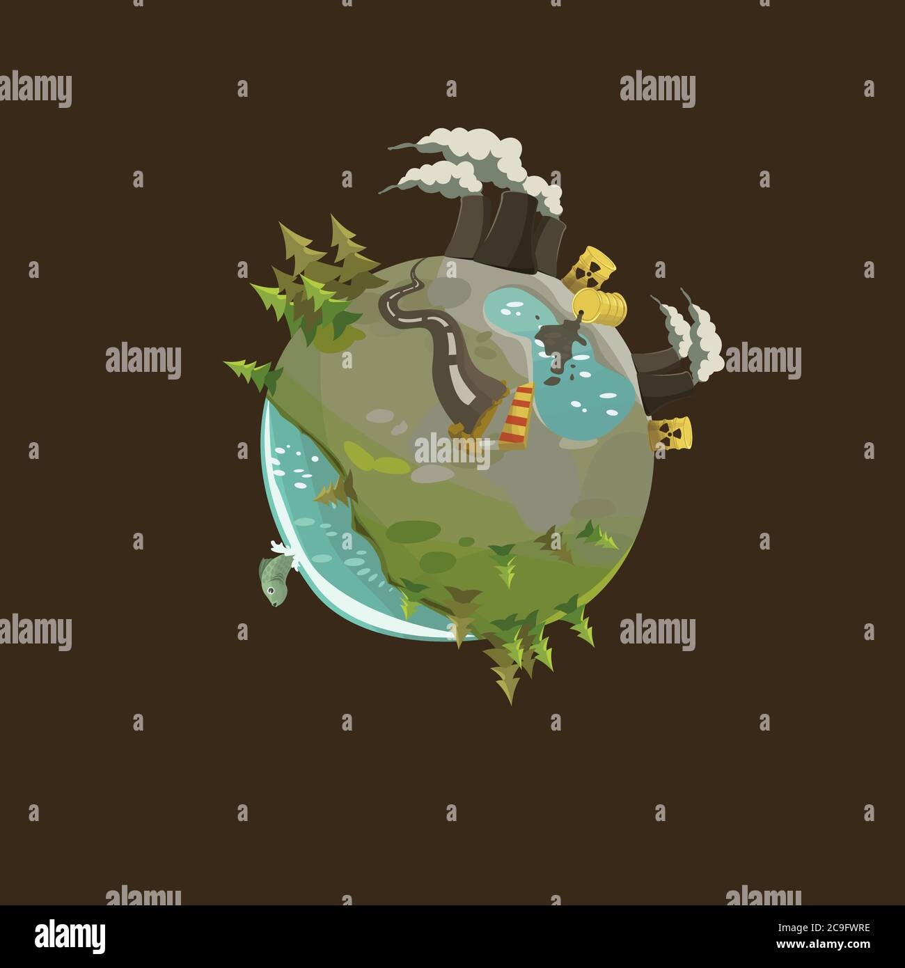 Pollution of the by plants, toxic waste and road construction