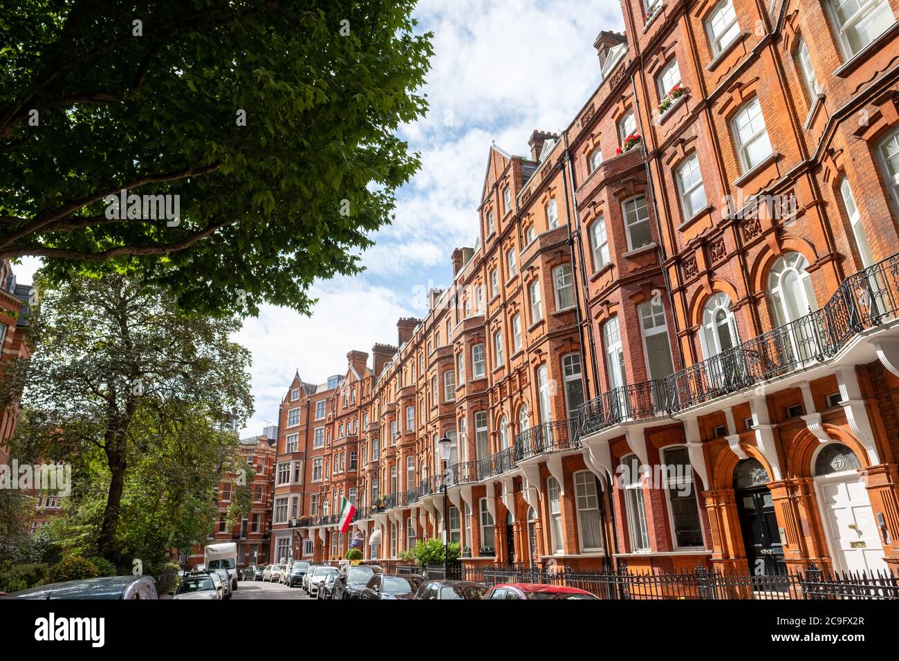 London, July, 2020: Grand townhouses in Kensington Stock Photo