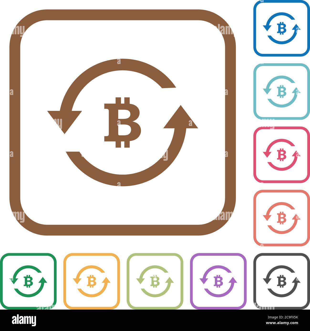 Bitcoin pay back simple icons in color rounded square frames on white ...