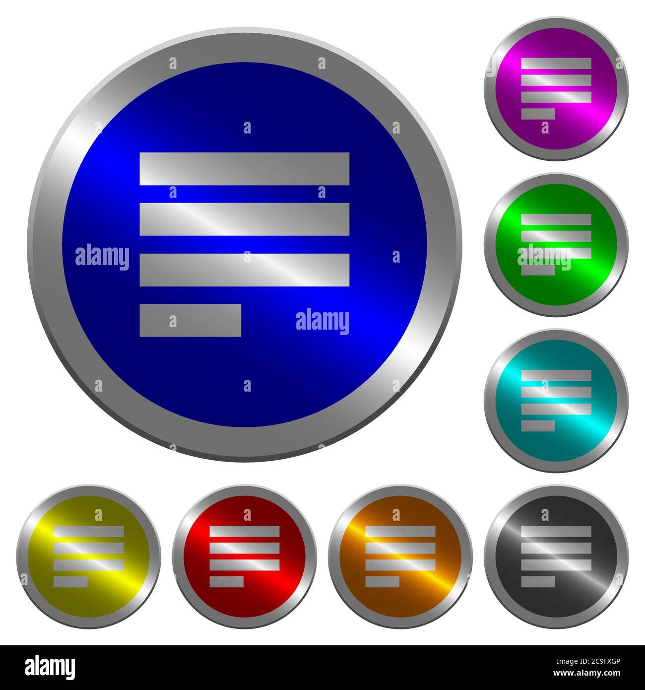 Text align justify last row left icons on round luminous coin-like ...