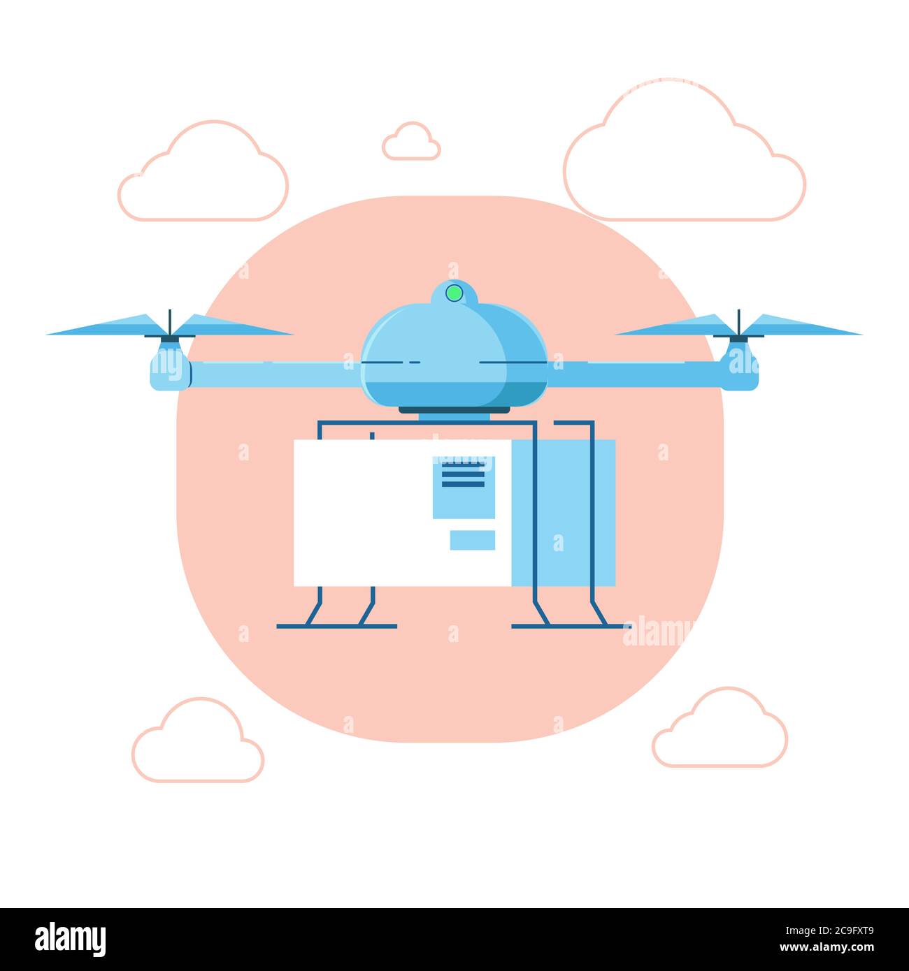 Stylish cartoon delivery drone with a package, vector image Stock ...