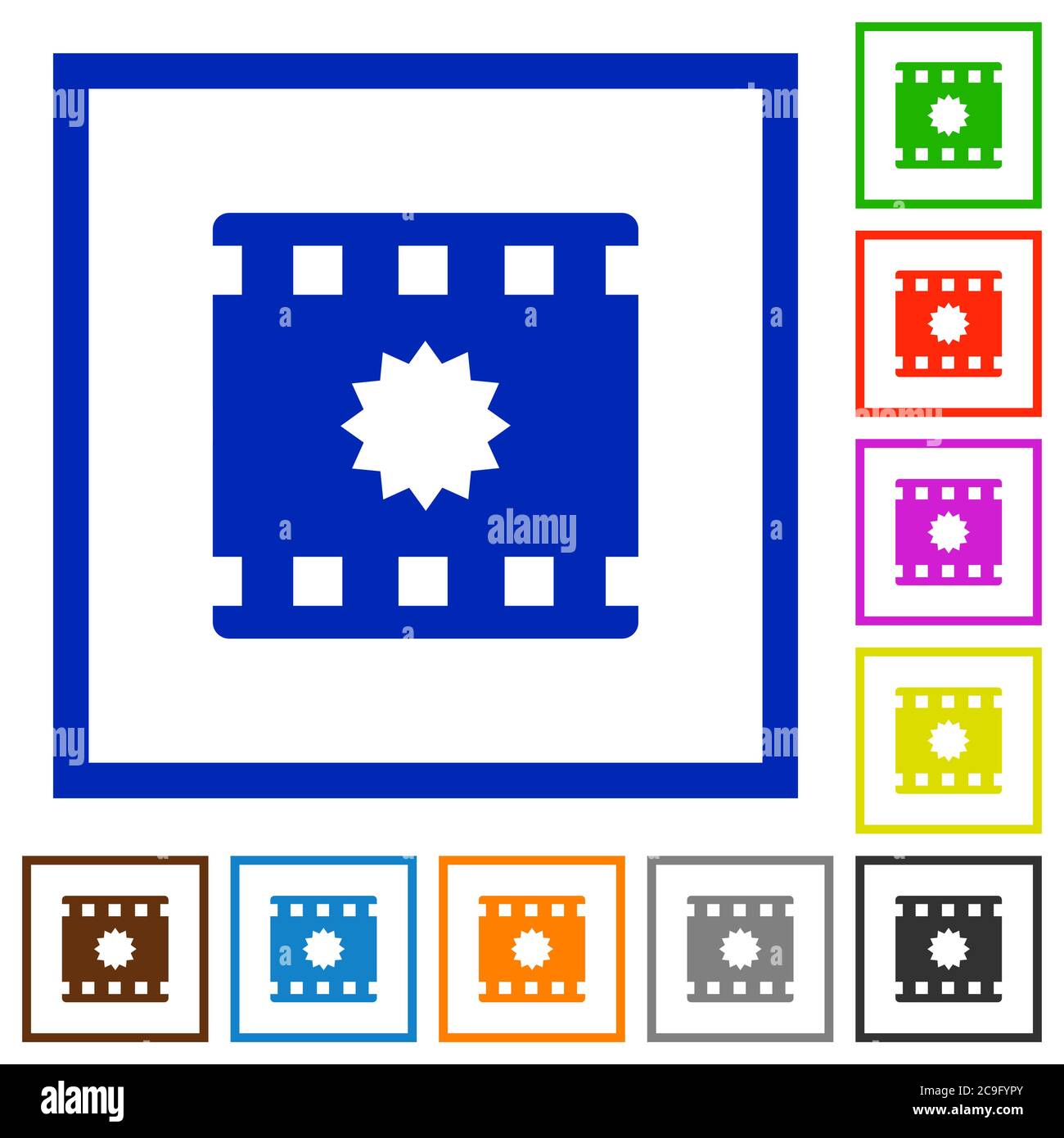 Certified movie flat color icons in square frames on white background ...