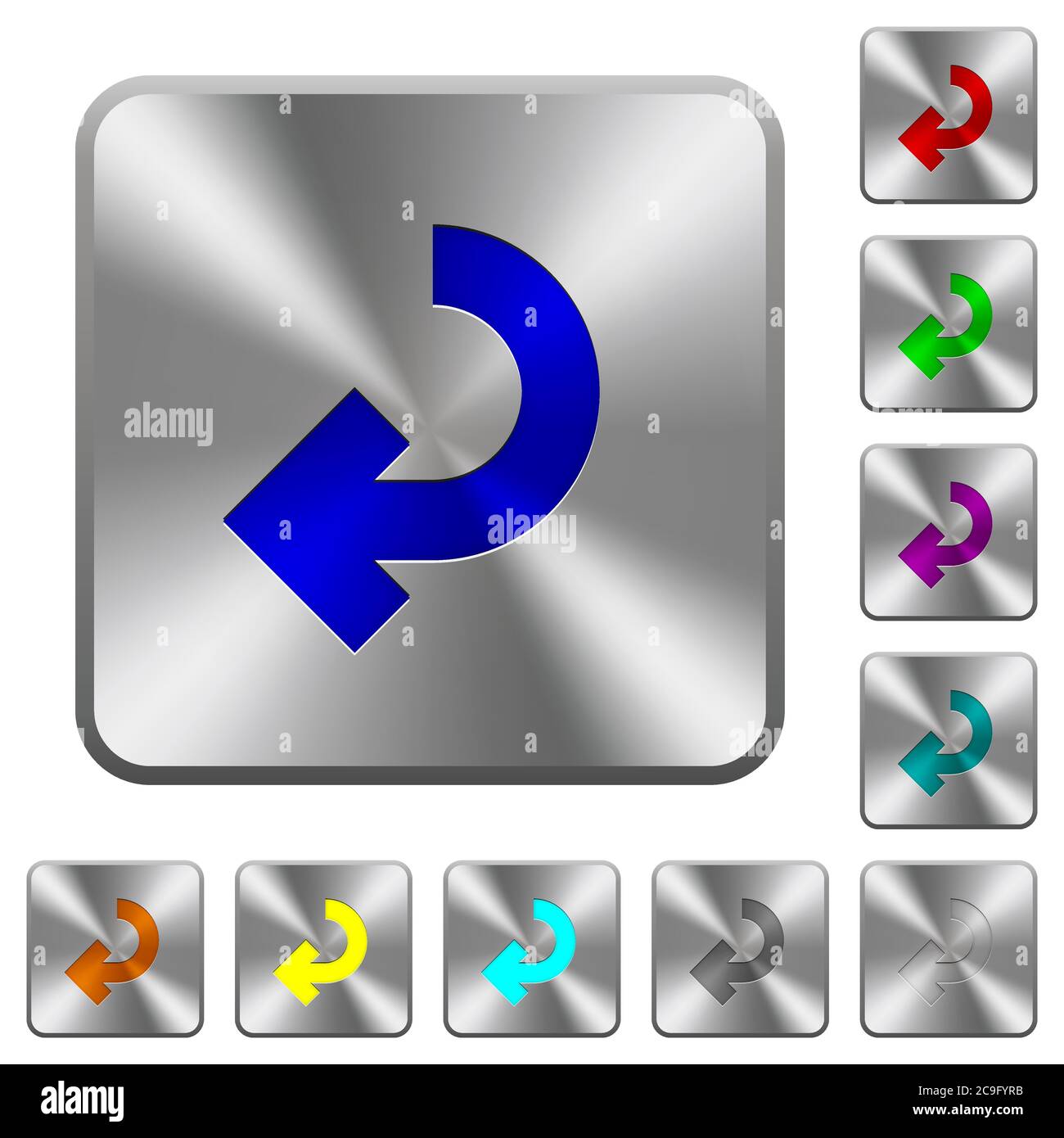 Return arrow engraved icons on rounded square glossy steel buttons ...