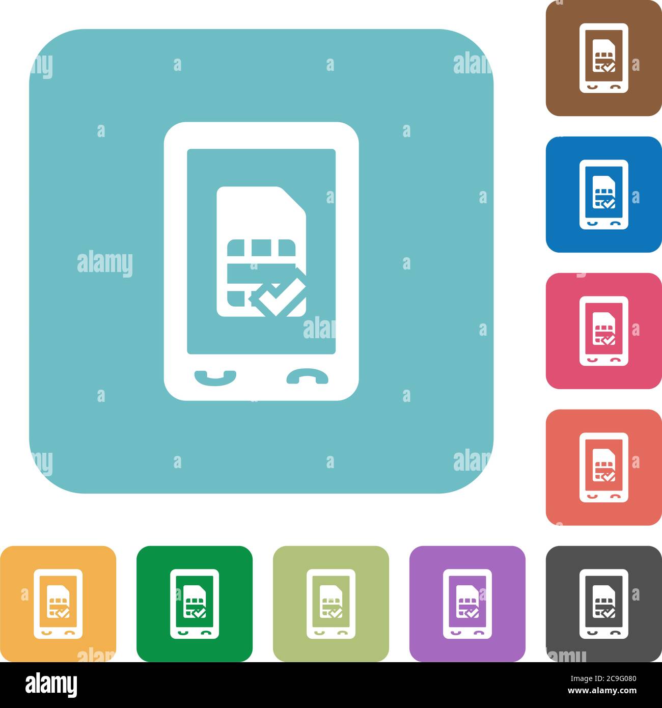 Mobile simcard accepted white flat icons on color rounded square backgrounds Stock Vector