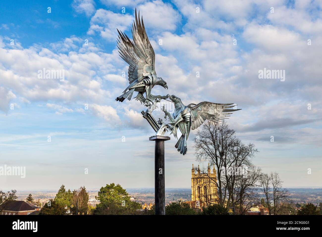 The Malvern Buzzards Metal Sculpture in the Rose Garden at Great Malvern, Worcestershire, England Stock Photo