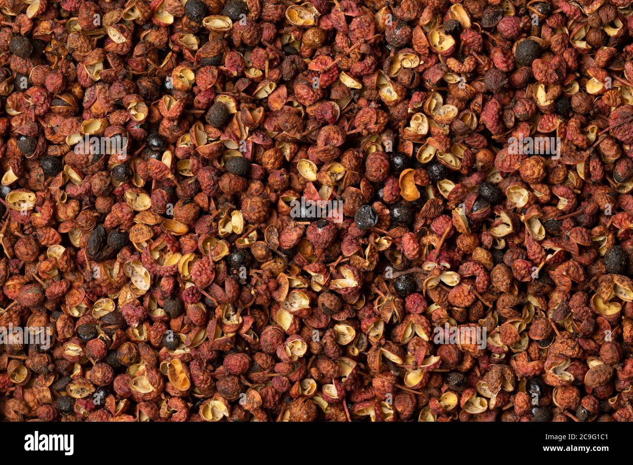 Dried Sichuan pepper seeds full frame Stock Photo