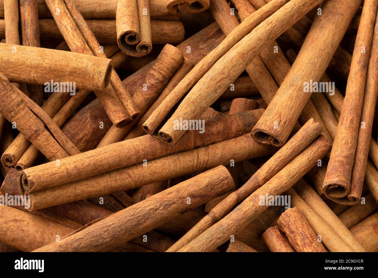 Dried Cinnamomum cassia close up full frame Stock Photo