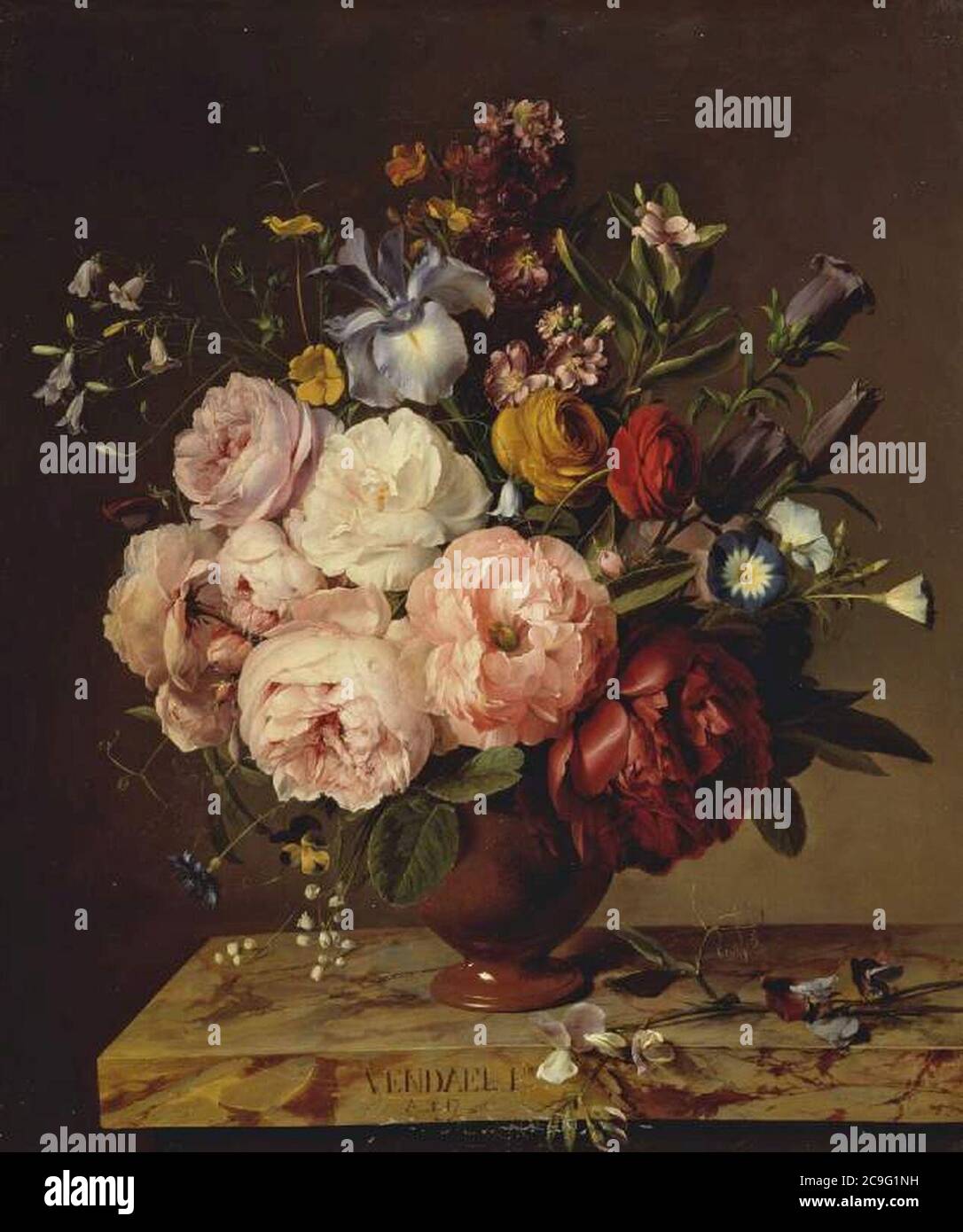 Jan Frans van Dael - A vase of flowers on a ledge Stock Photo - Alamy