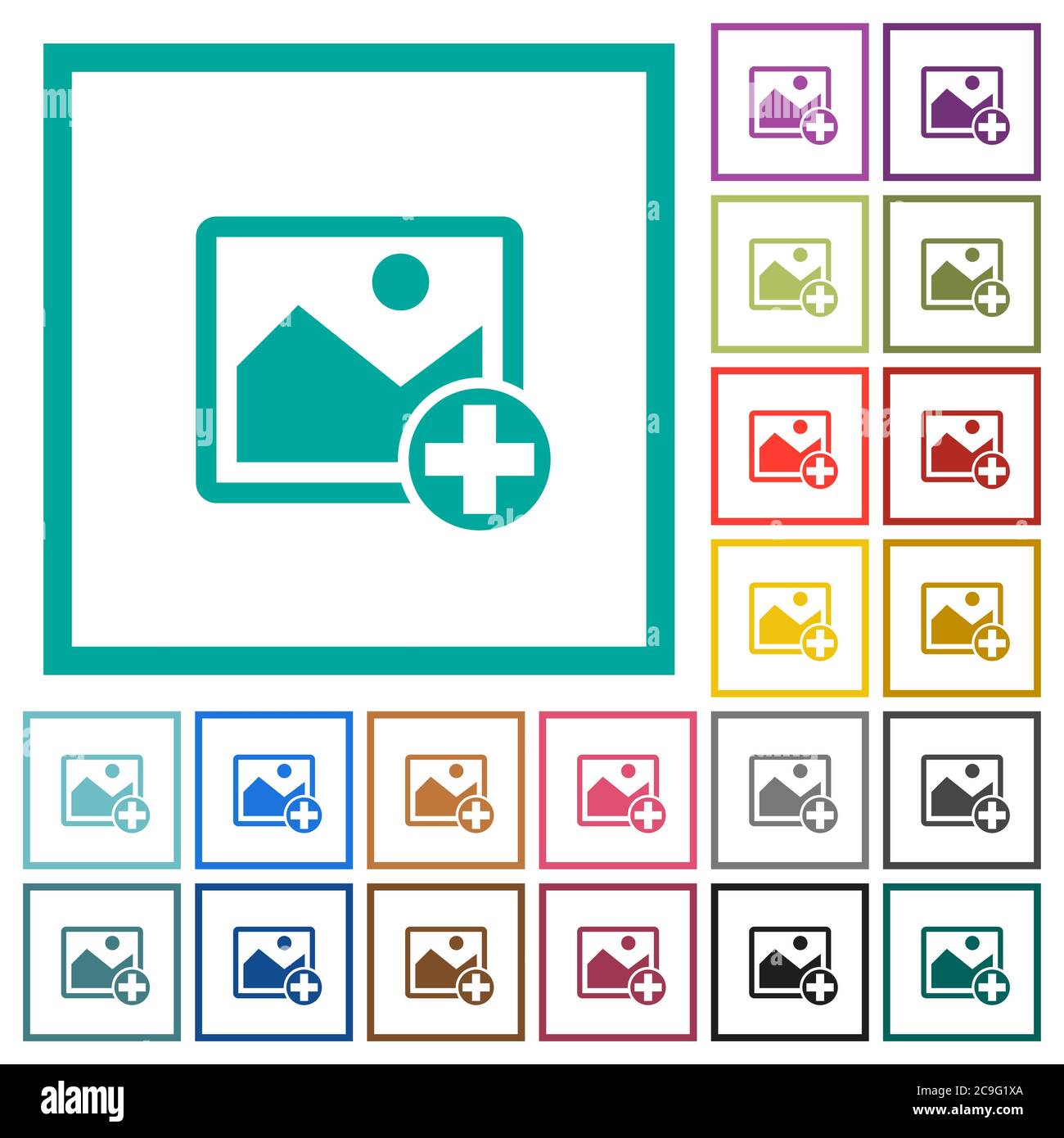 Add new image flat color icons with quadrant frames on white background ...