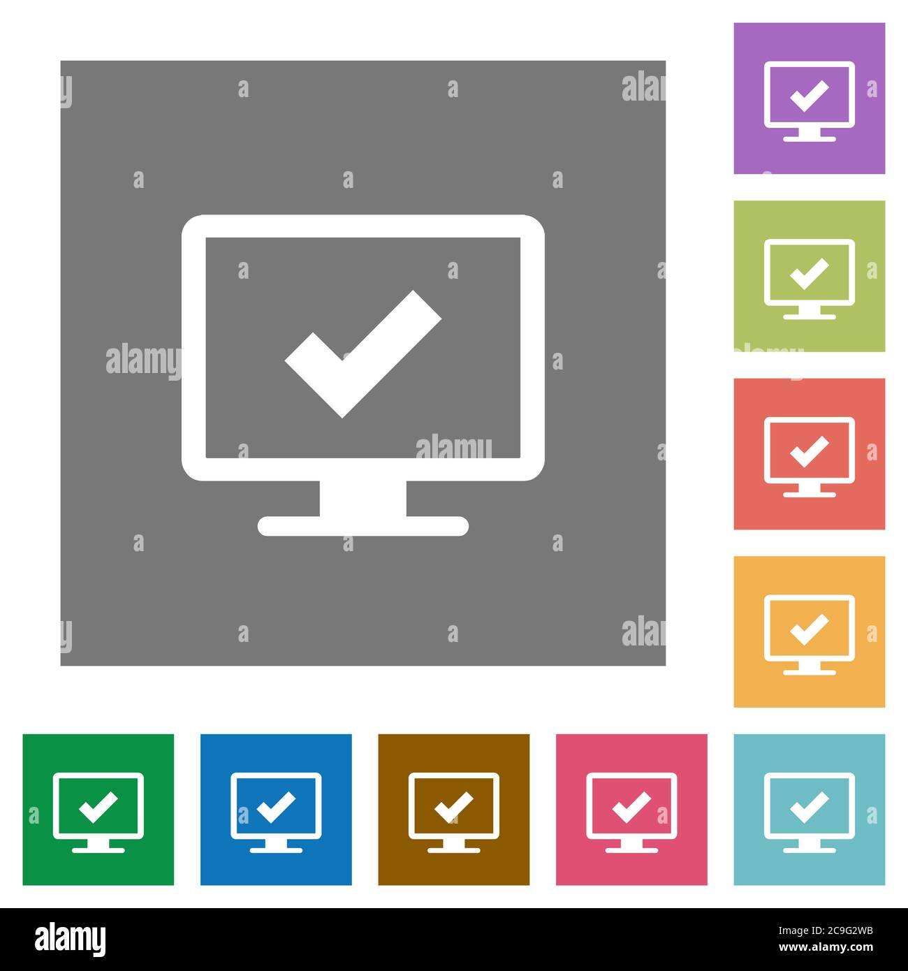Accept display settings flat icons on simple color square backgrounds Stock Vector