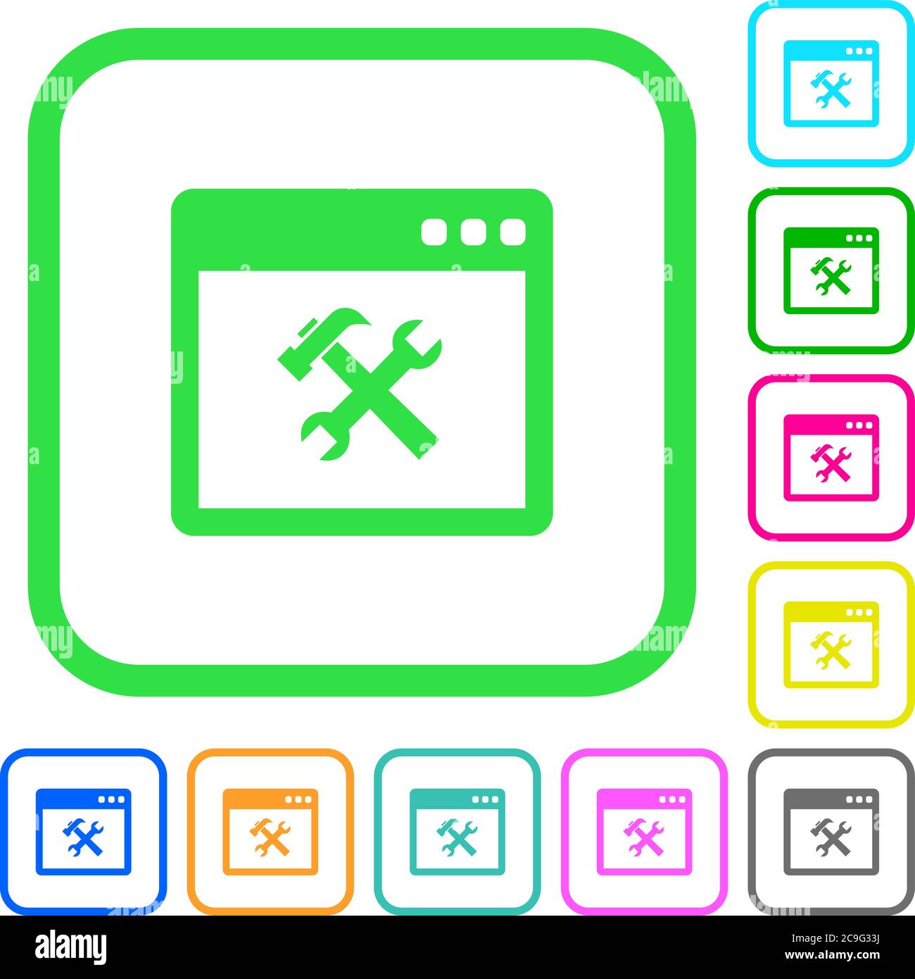 Application tools vivid colored flat icons in curved borders on white background Stock Vector
