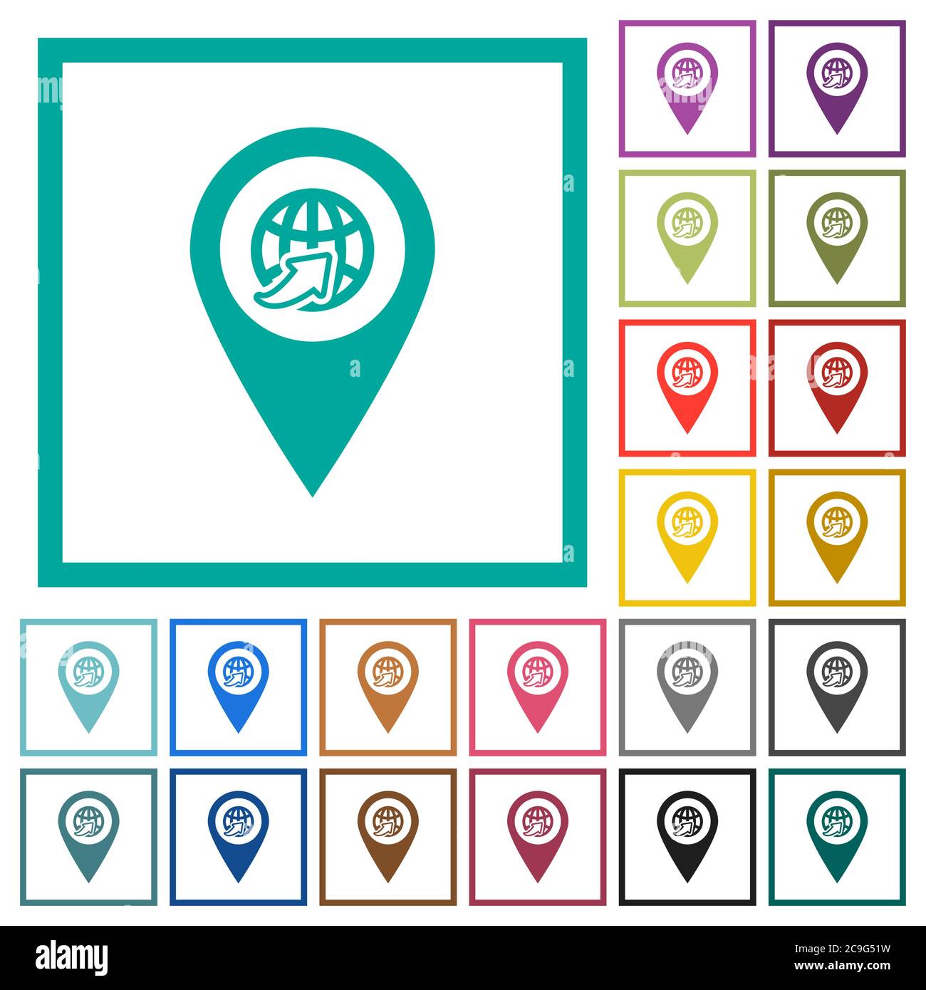 International route GPS map location flat color icons with quadrant ...