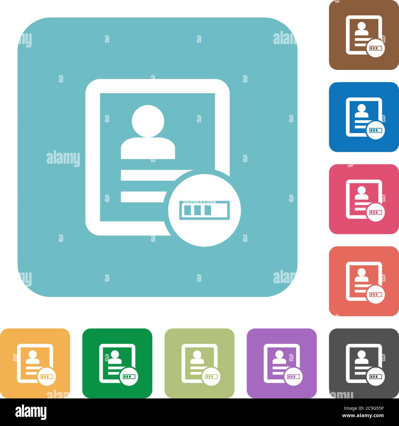 Contact progressing white flat icons on color rounded square backgrounds Stock Vector
