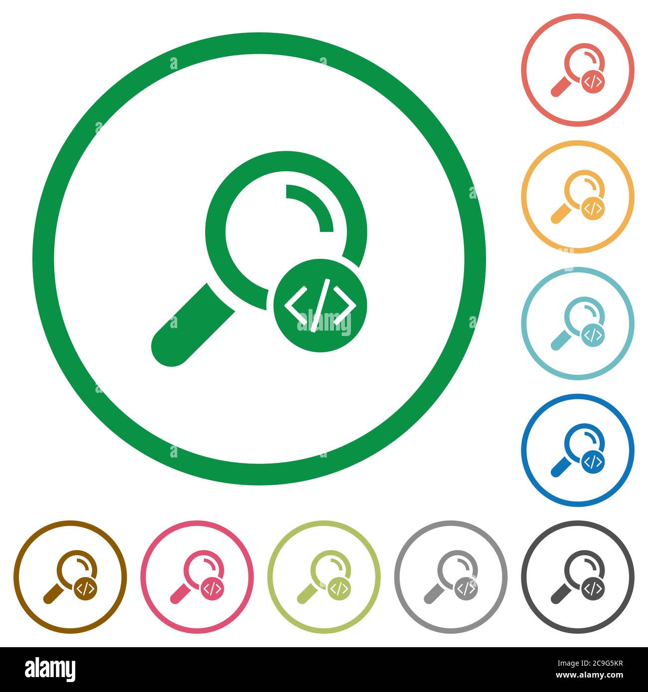 Search programming code flat color icons in round outlines on white ...