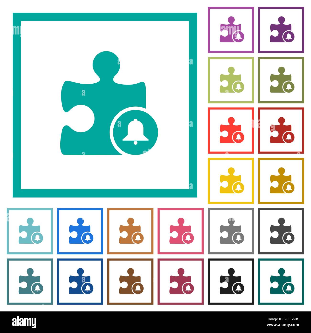 Bell plugin flat color icons with quadrant frames on white background Stock Vector
