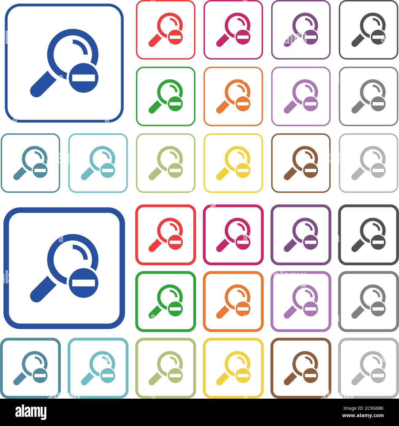 Remove search term color flat icons in rounded square frames. Thin and thick versions included. Stock Vector