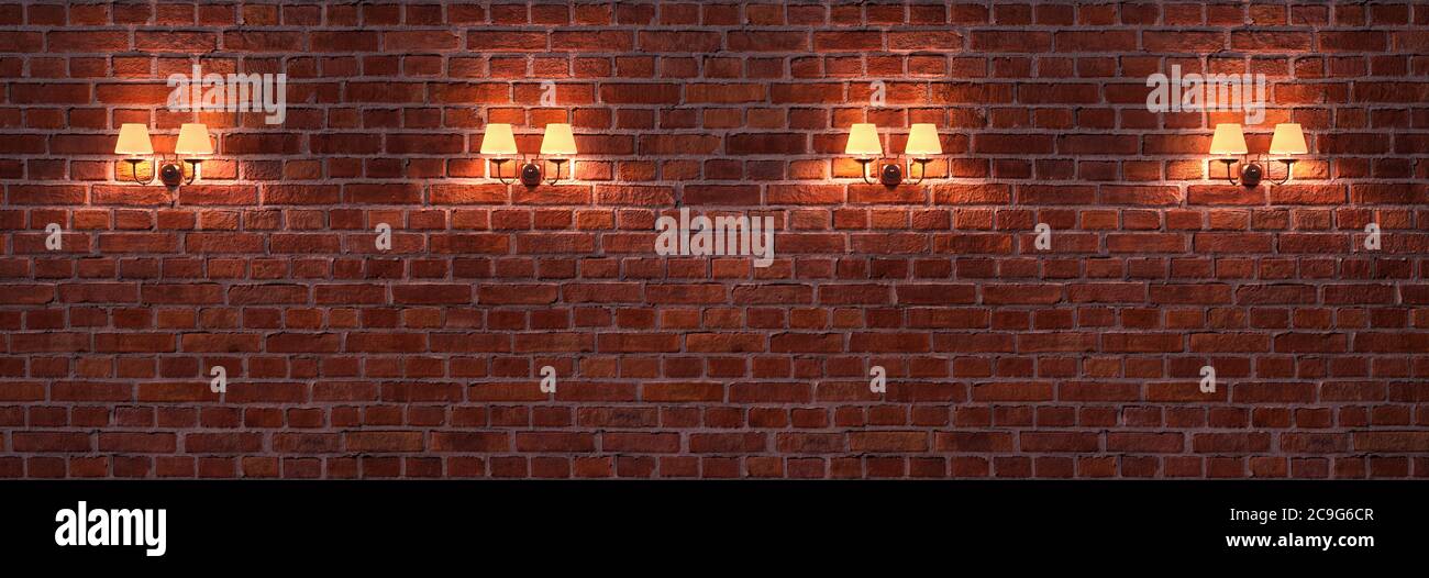 Brick wall with elegant lamps. Stock Photo