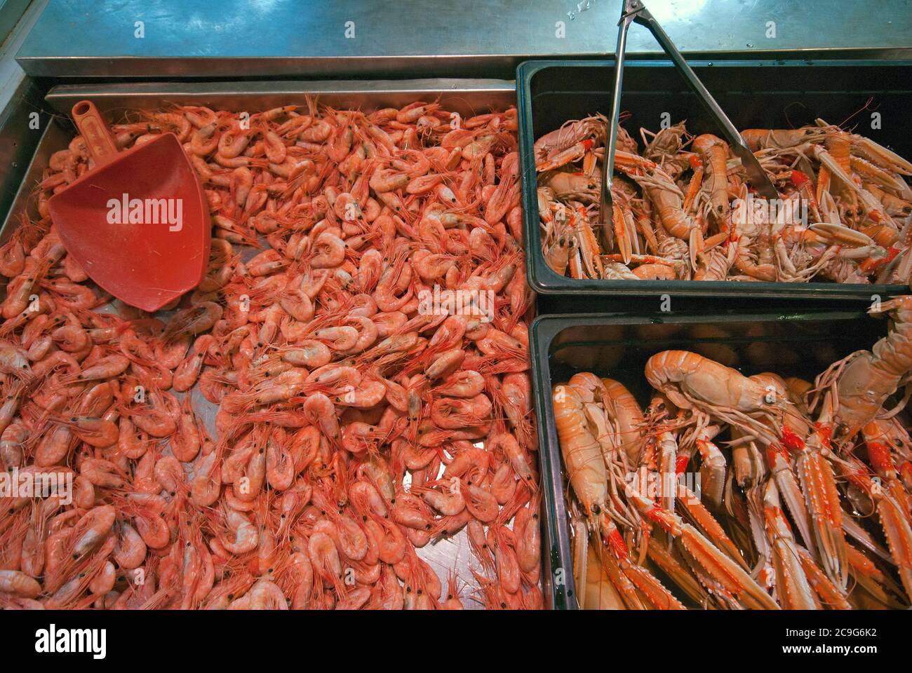 Shrimps and prawns for sale at Feskekörka Fish Market, Gothenburg