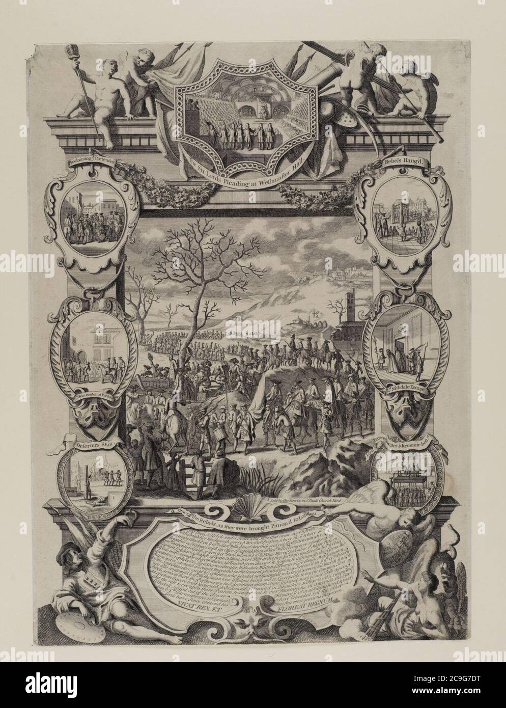 Jacobite broadside - View of the rebels as they were brought pinioned to London. Stock Photo