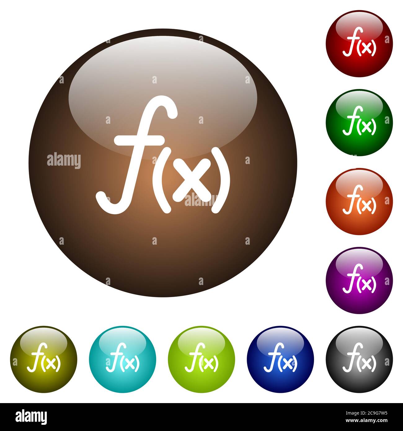 Function white icons on round color glass buttons Stock Vector