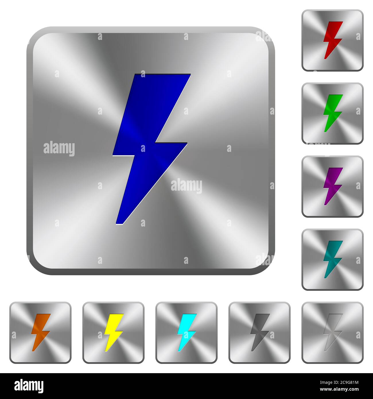 Flash engraved icons on rounded square glossy steel buttons Stock ...