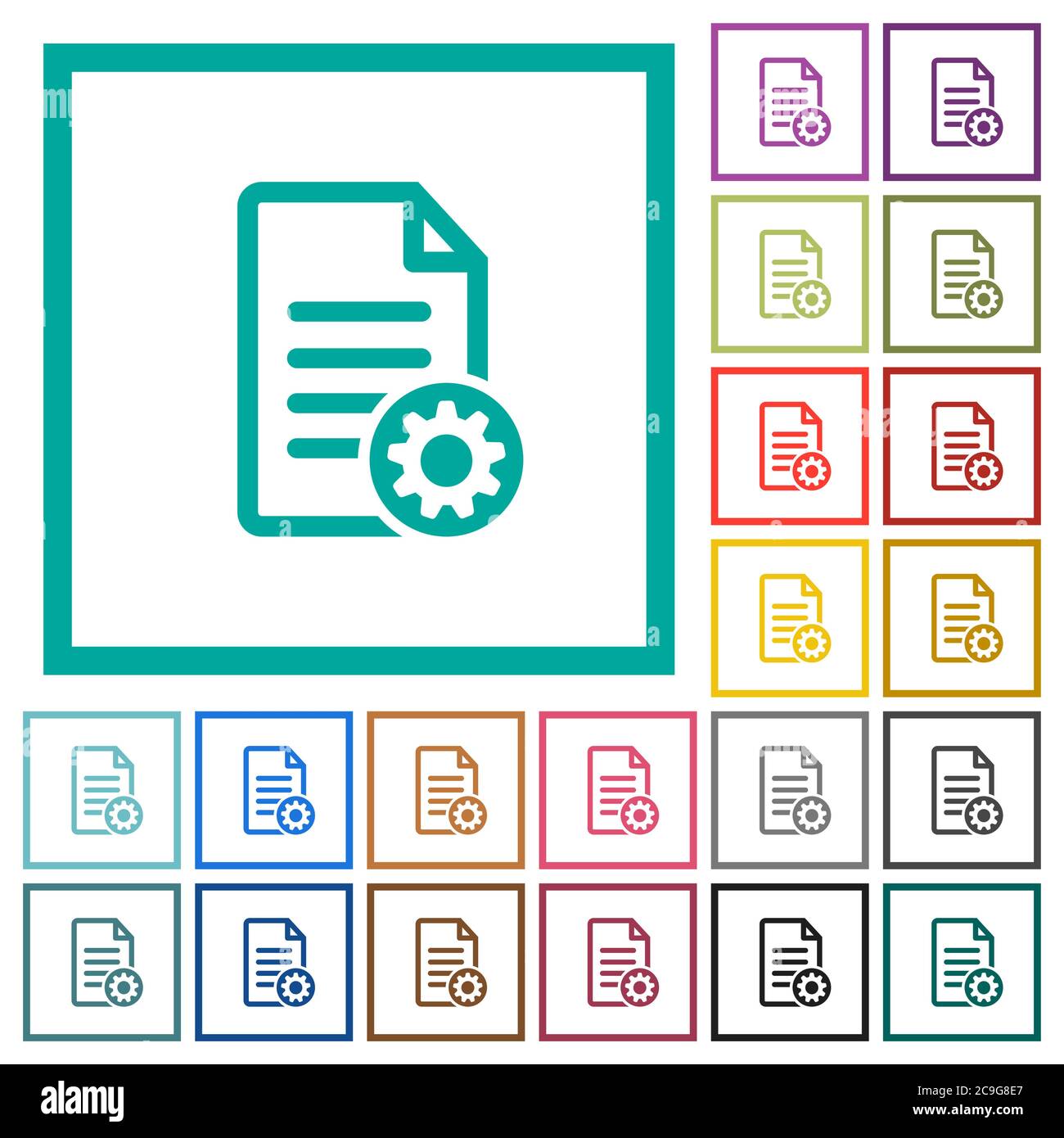 Document settings flat color icons with quadrant frames on white background Stock Vector